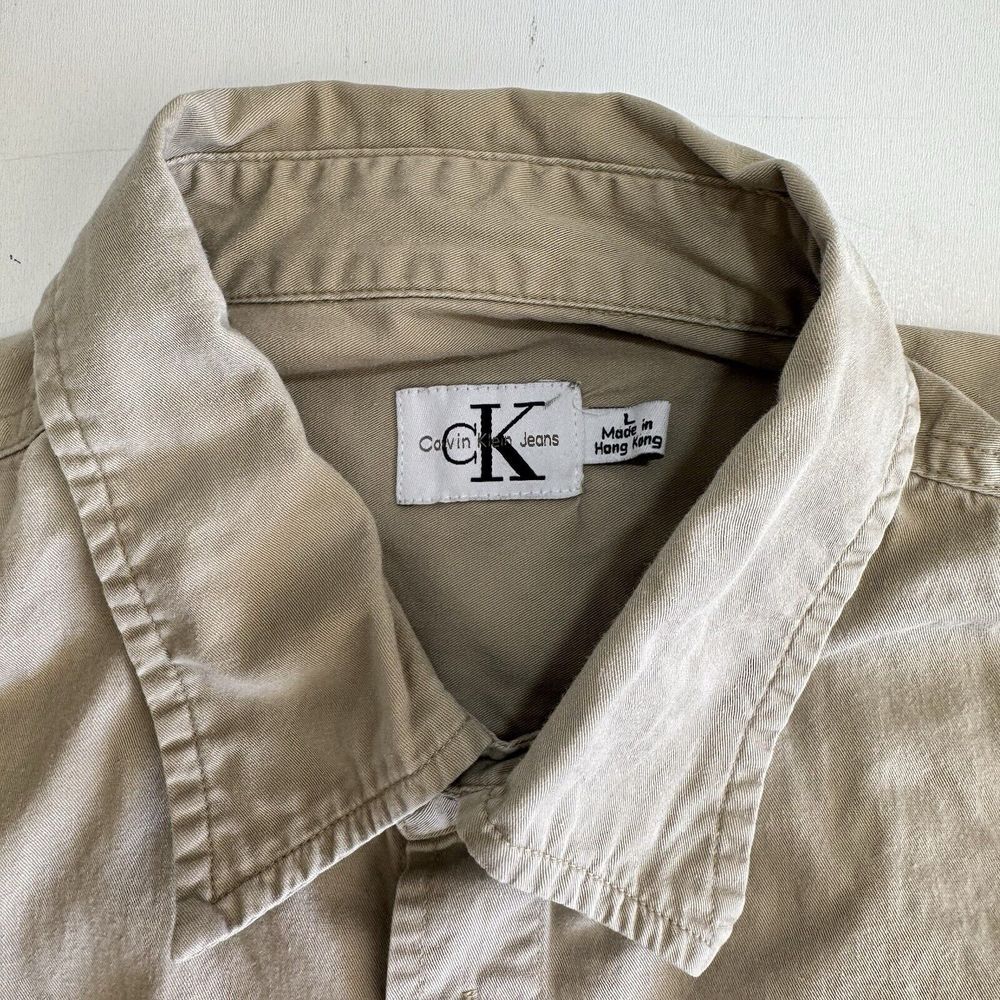 Calvin Klein Jeans Button Up Shirt Long Sleeve Beige - Picture 2 of 11
